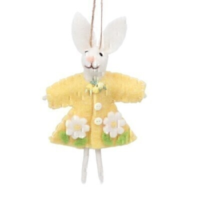 If you are looking for some Easter decorations for your Easter Tree then be sure not to miss this cute Easter Bunny hanging decoration by designer Gisela Graham. This white wool mix Easter Bunny with an embroidered yellow dress would be a lovely Easter present for anyone.  Comes complete with string to hang on your Easter Tree.